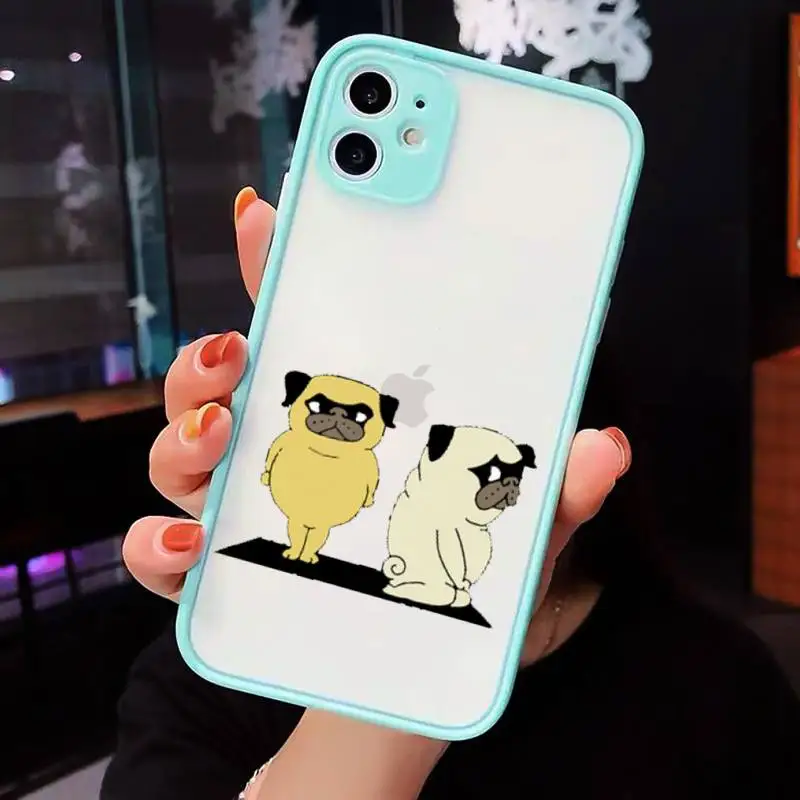 

Cute Cartoon Pug Animal Yoga fashion Phone Cases Matte Transparent for iPhone 7 8 11 12 s mini pro X XS XR MAX Plus cover funda