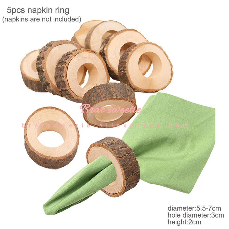 5pc napkins ring Деревенский деревянный подсвечник, креативный подсвечник из дерева, рождественское свадебное украшение стола, центральные украшения, товары для дня рождения - Цвет: 5pc napkins ring