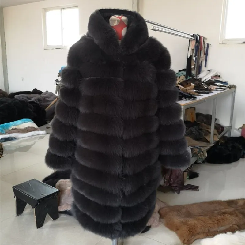 

Luxury New Women Female Winter Long Fur Coat Real Fox Fur Parka Overcoat Thick Warm Genuine Fox Fur Coat Outdoor Outwear