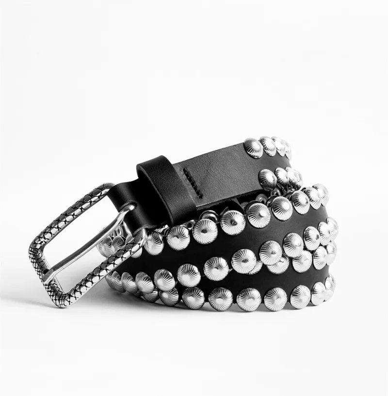 Модный черный модный ремень из коровьей кожи с заклепками женские ремни пряжкой