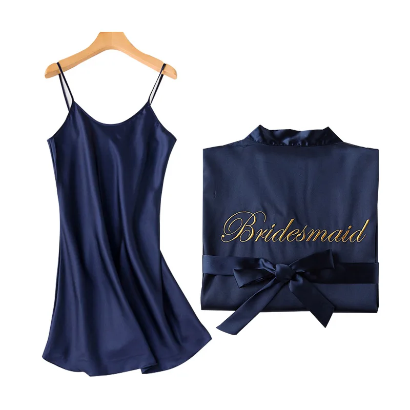 

1PC/2PCS bride bridesmaid Robe with letters sling cami dress mother sister of the bride wedding gift bathrobe kimono satin robes