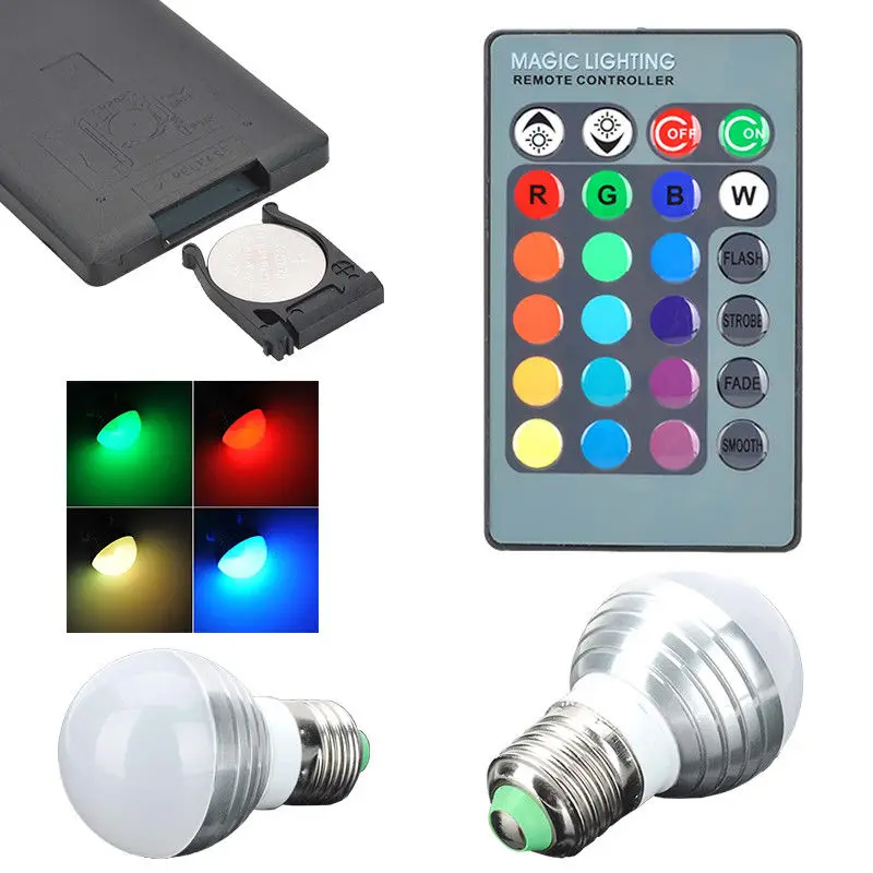 

Aluminum Material 3W Dimmable RGB LED Light 16 Colors Changing Bulb Remote Control E27/GU10/E14 Low Consumption High Brightness