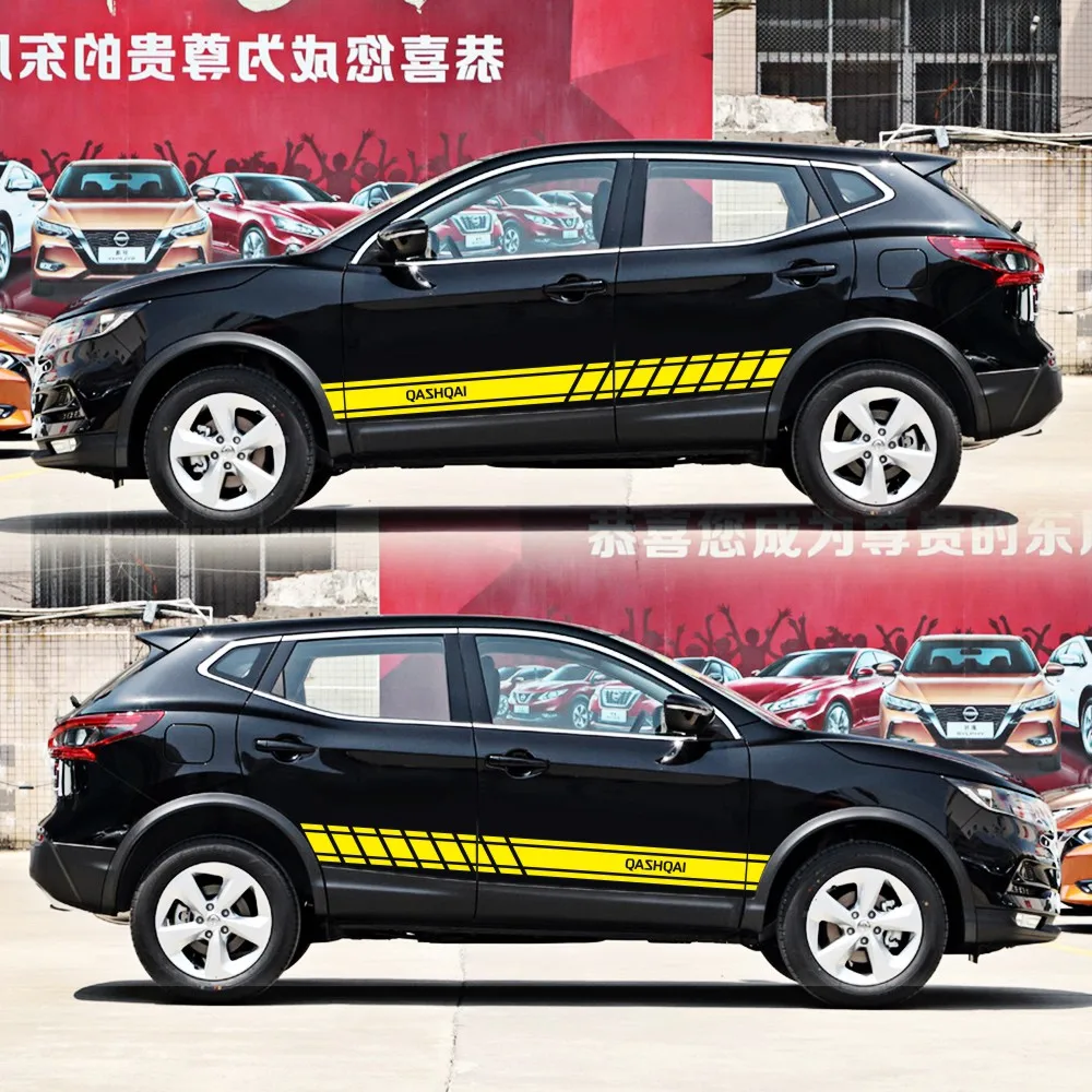

Car side Skirt Sticker Auto Vinyl Wrap Racing Long Stripes Decals Automobiles For Nissan Qashqai j11 j10 Tuning Car Accessories