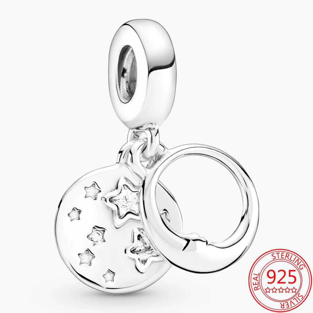 

Подвеска-звезда из настоящего серебра со спящей луной, подходит для браслета Pandora Snake, рождественский подарок, сделай сам