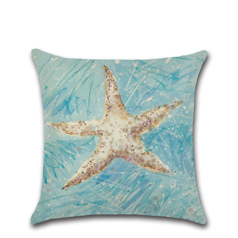 Льняная подушка крышка декоративные океан наволочка с животным размером 45*45 см