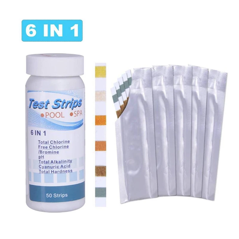 

50pcs Tub Water Quality Swimming Pool Test Paper Residual Chlorine PH Value Alkalinity Hardness Test Strip HE