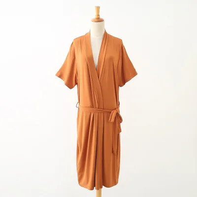 Deep Khaki Летняя свободная пижама из модала с коротким рукавом, домашняя одежда из чистого хлопка, халат для отдыха - Цвет: Deep Khaki