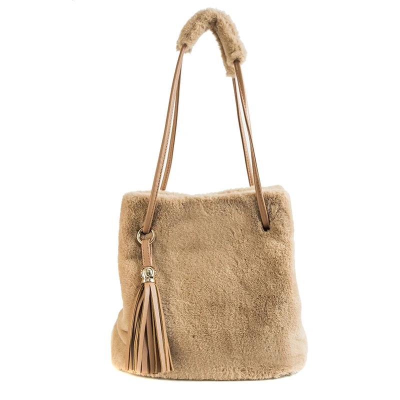 Новая женская мягкая плюшевая сумка на плечо Классическая Сумка ведро с