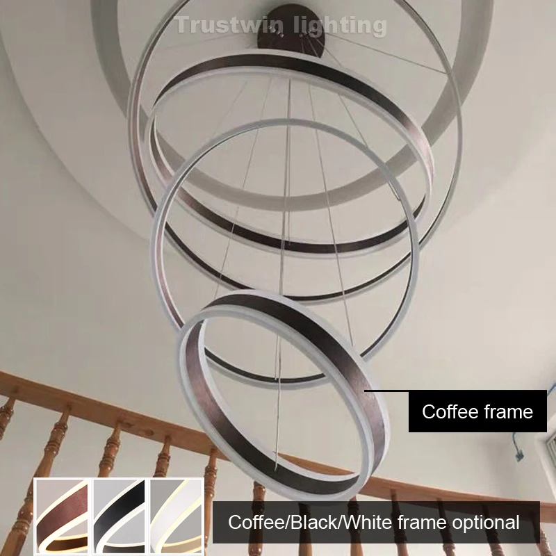 

Modern circular 1 2 3 ring modern hanging pendant light LED adjustable acrylic PMMA brown white black dimmable LED pendant lamp