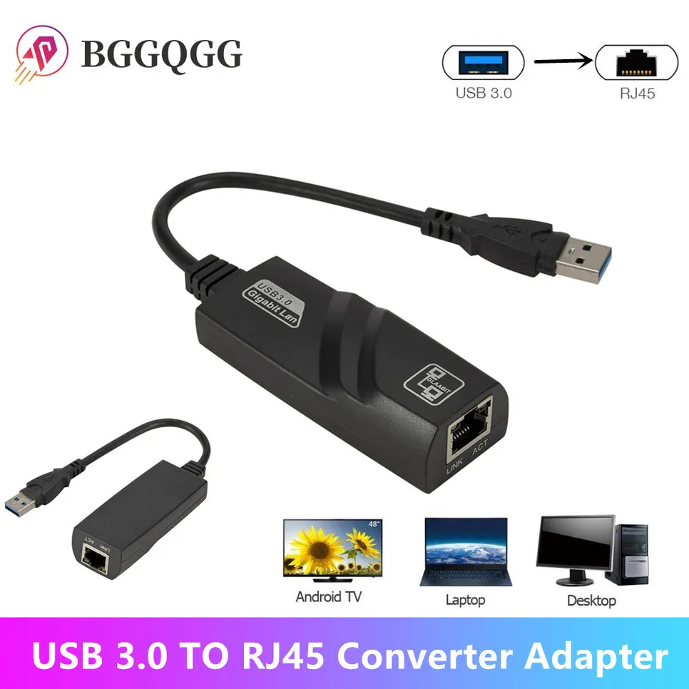 

BGGQGG Проводной адаптер USB 3,0 к Rj45 Lan Ethernet USB 3,0 сетевая карта к RJ45 Lan Ethernet адаптер для Windows 10 ноутбука ПК