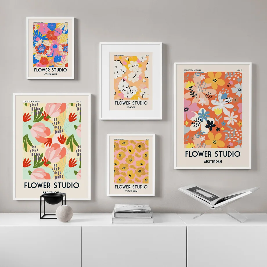 

Flower Studio Colorful Botanical Wall Art Print Canvas Painting Vintage Nordic Poster Gallery Decoration Picture For Living Room
