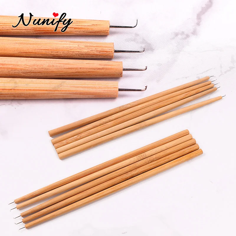 Nunify 4Pcs Hooking Hair Ventilating Needle With Wood Handle Lace Wig False Beard Making Repairing Weaving Hair Wig Tools