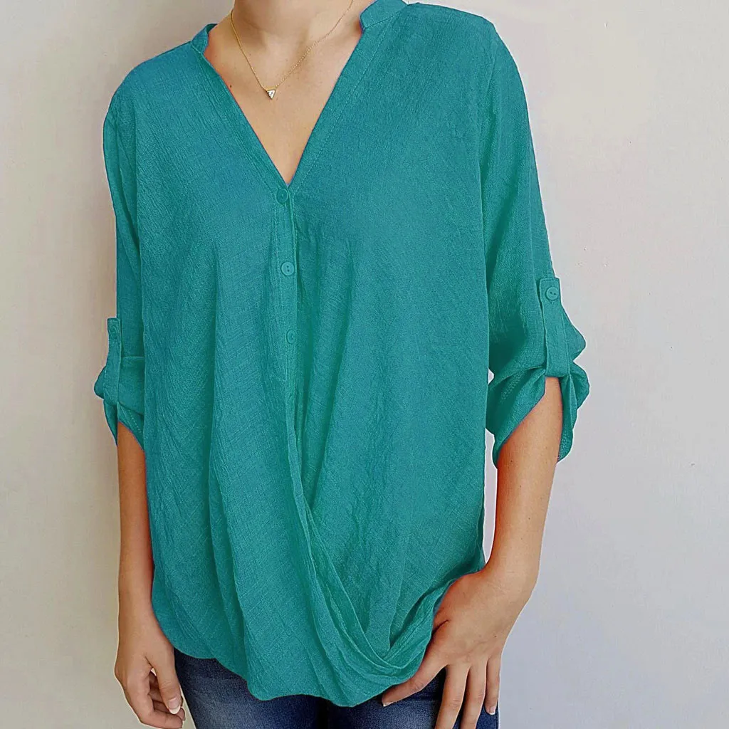 Женские топы женская летняя модная повседневная однотонная Свободная блузка с V