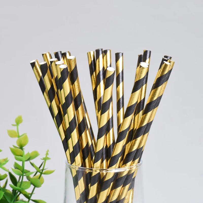 25PCS Black and gold striped straw festival wedding graduation season party supplies | Дом и сад