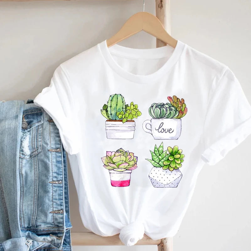 Женская футболка с принтом кактуса растений цветов 90s Mujer Camisetas модная одежда для