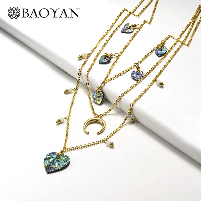 Многослойные ожерелья Baoyan с морскими ракушками золотые из нержавеющей стали