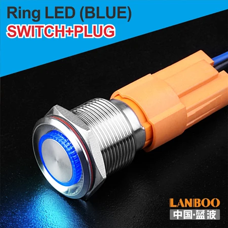 Lanboo 19 мм 10A высокого тока с плоской головкой 3 pin кнопочный переключатель с защитой от повреждений и кольцом led и символ - Цвет: B Ring Button Plug