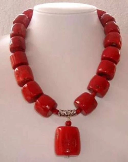 

New Amazing Red Cylinder Coral Gemstone Necklace 18" AAA