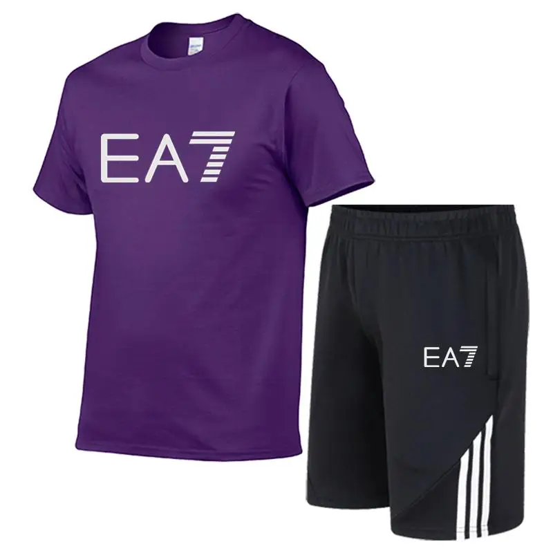 

Summer men's casual sports short-sleeved T-shirt shorts suit men's track suit, marathon jogging sports suit and fitness suit.