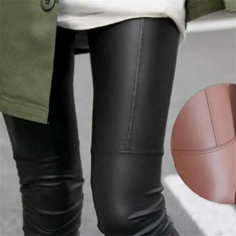 

Women Pants Slim High Waist Leggings New Korean Fashion Casual Imitation Leather Fit Solid Female Pantalon Trousers