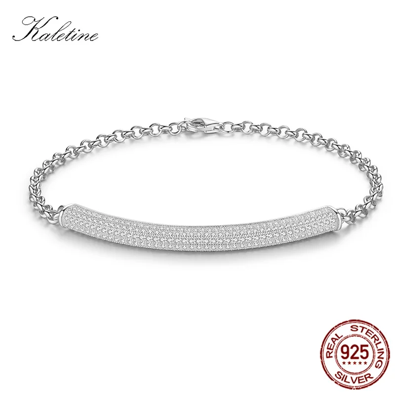 Bracelet Fashion Pure 925 Sterling Silver AAA+ Cubic Zirconia Micro Pave Setting Charm - Окраска металла: white gold color