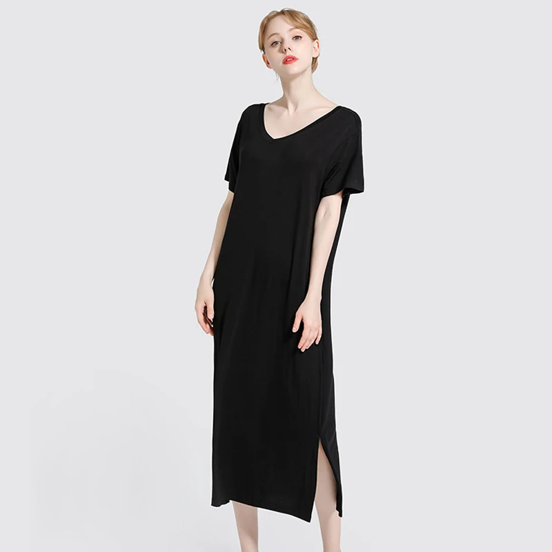 

Women Nightgowns Summer Long Sleepwear Casual Silky Modal Night Dresses slit dresses women Loose Nightdress Home Clothes