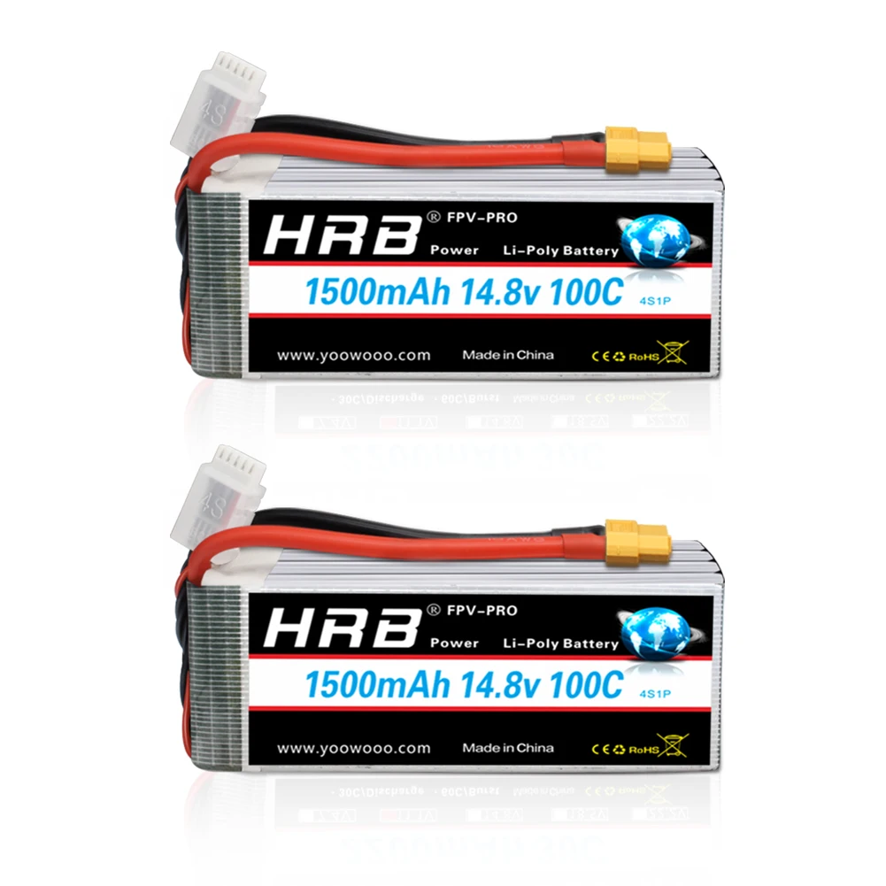 

HRB 1/2 шт. 4S Lipo аккумулятор 14,8 в 1500 мАч 100C с разъемом XT60 для радиоуправляемых FPV дронов квадрокоптеров самолетов радиоуправляемых танков лодок ...