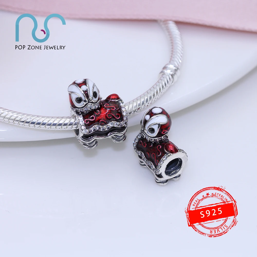 

Fit Original Pandora Charm Bracelets Chinese Lion New Year Charm Festive Joy 925 Sterling Silver Fine Beads DIY New Jewelry