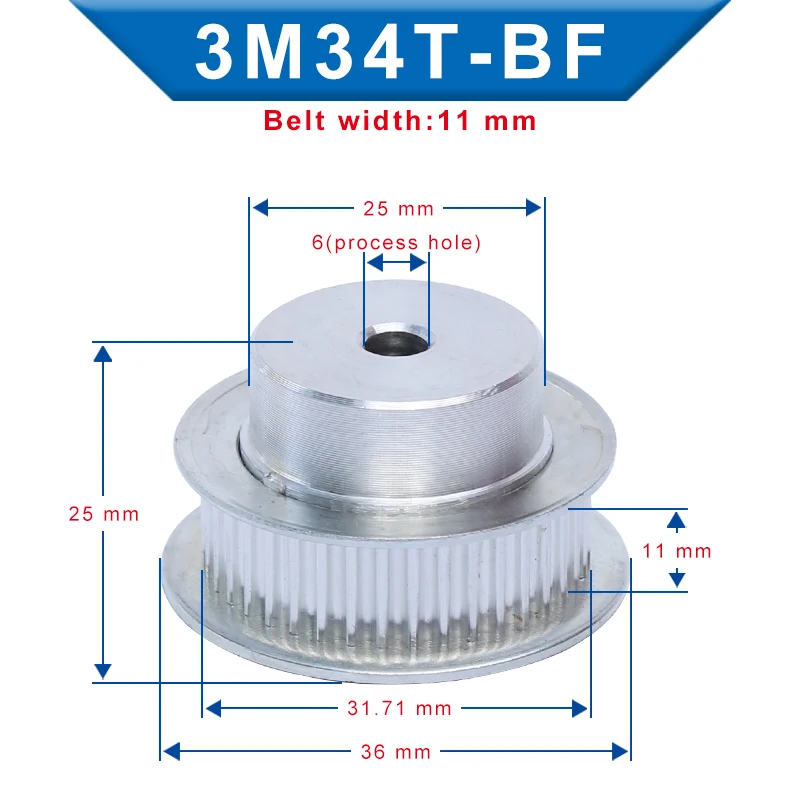 

Timing Pulley 3M-31T/32T/33T/34T Aluminum Material Belt Pulley Process Hole6 mm Slot Width 11mm For Width 10 mm 3M-Timing Belt