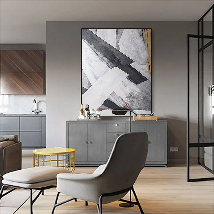 

Oil painting pure hand painted black and white abstract painting Hong Kong style modern porch corridor hanging painting