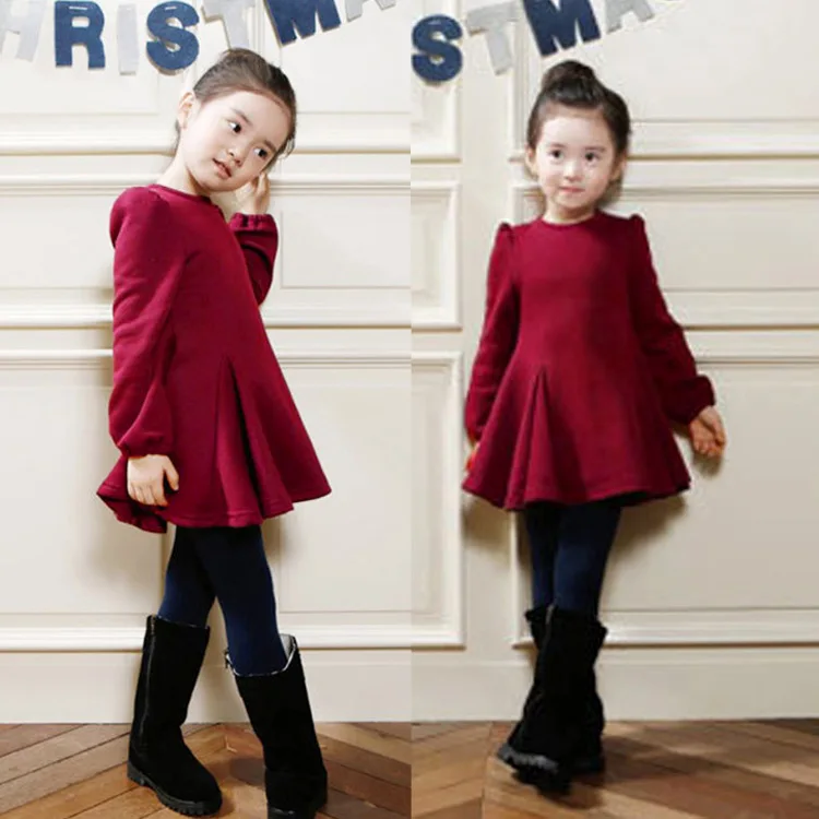 Платье с длинными рукавами для девочек зимнее платье 2018 г. Осенняя теплая одежда