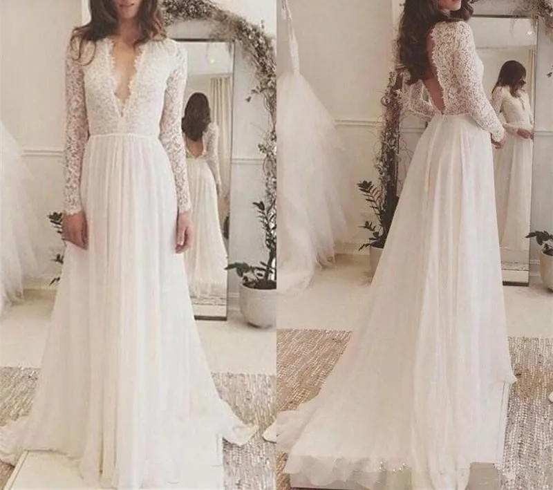 

African Boho Plus vestido de noiva Wedding Dresses Long Sleeves V-neck Lace Appliques Lace Wedding Dress Bridal Gown Custom