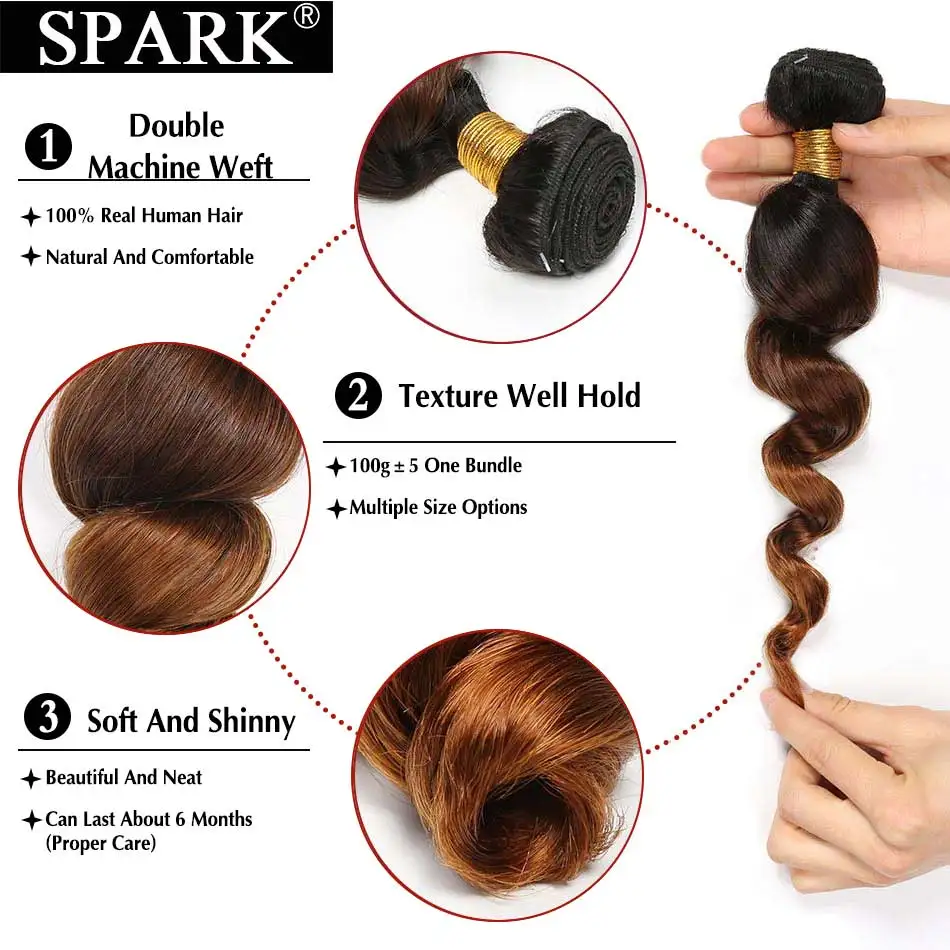 Spark Ombre пряди волос с закрытием бразильские Свободные волны Remy натуральные