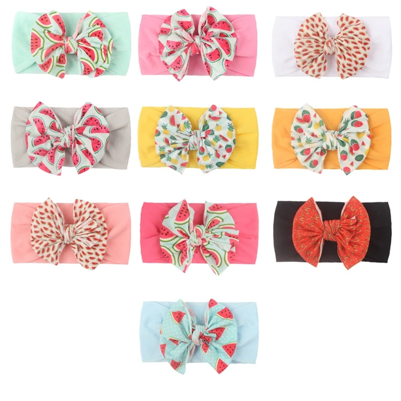

Cute Cartoon Fruits Pattern Bows Infant Elastic Wide Headband Fashion Print Bowknot Nylon Hairband Kid Accessories Birthday Gift