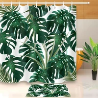 tropical palm leaf shower curtain plants design hawaiian style green coconut banana monstera leaves waterproof bathroom curtain