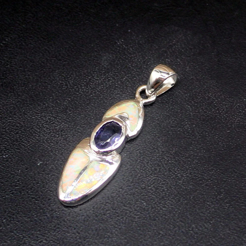 

Женское ожерелье с подвеской из серебра 925 пробы, с белым опалом и фиолетовым аметистом