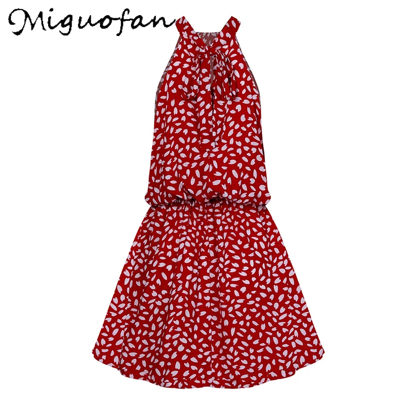 

Miguofan Casual Mini Dress Women Print Halter Sexy Vestidos Elastic Waist Lady Summer Beach Prom Party Short Dresses Female 2021