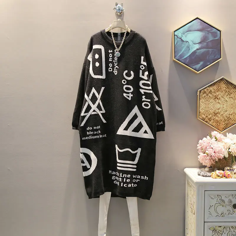 black TVVOVVIN Knitted Geometrical Sweater Women Pullover Autumn Letter Small Fresh O Neck Full Sleeve Casual Style Sweater L530 - Цвет: black