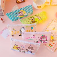 cute transparent pvc waterproof pencil bag student kawaii lovely girl heart pencil case school stationery large capacity