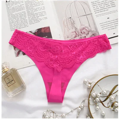rose red Кружевные трусики-стринги, Прозрачное нижнее белье для женщин, сексуальное нижнее белье, женские трусики, бесшовные трусики M-XXL размера плюс - Цвет: rose red