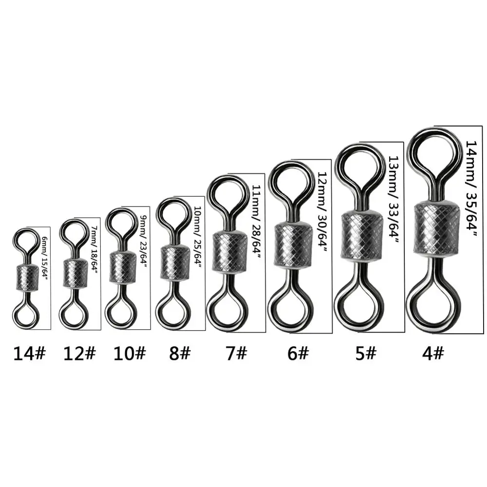 50-100pcs/box Fishing Swivel 4/0#-14# Sizes Solid Connector Ball Bearing Snap Fishing Swivels Rolling Stainless Steel Beads