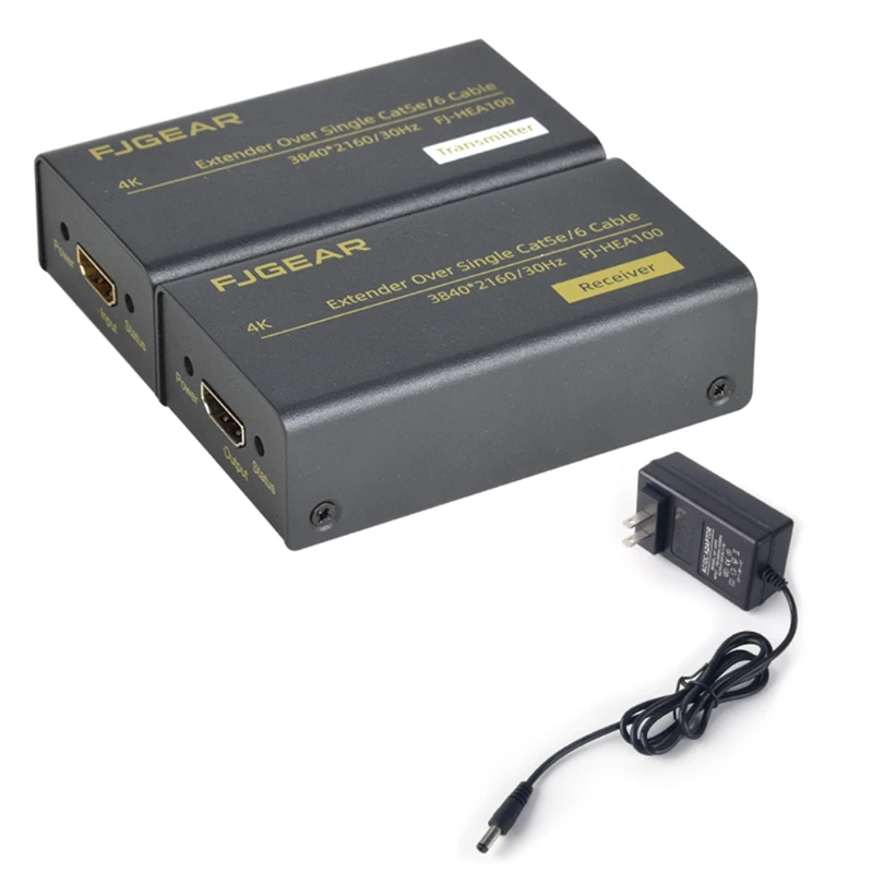 

4K 100m Extender Over Single Cat5e/Cat6 RJ45 Cable Extension Cord Converter