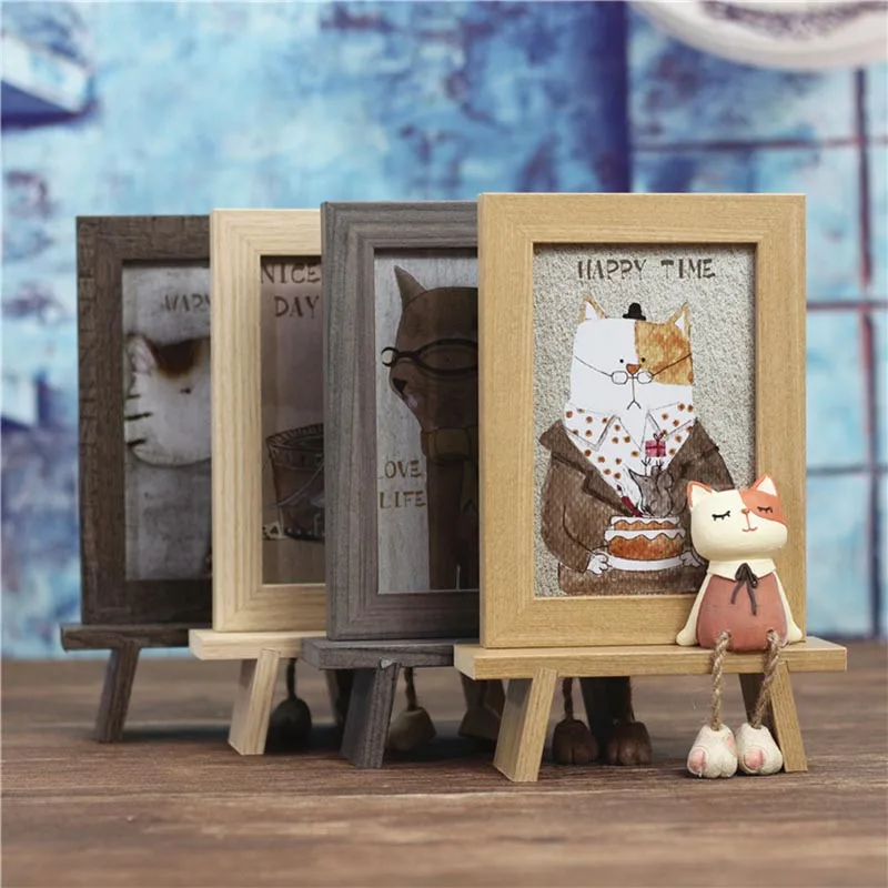 6 дюймов Милая кошка креативная деревянная фоторамка настольная подставка