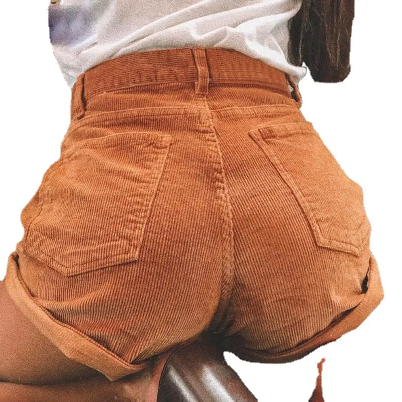 

Vintage Corduroy High Waist Shorts Bottoms Women Casual Streetwear Shorts Female Loose Summer Button Short Shorts 2021