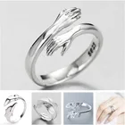 Новинка кольцо для обнимания пары кольцо в форме листа Открытое кольцо для женщин милый Дельфин медные посеребренные Регулируемые кольца модные ювелирные изделия на палец