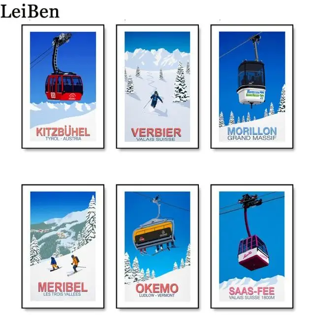 Verbier Okemo скандинавский катание на лыжах Путешествия Холст Картина курорт плакат и