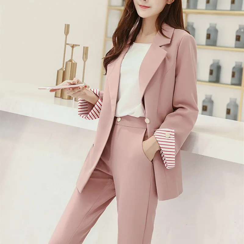 Синие розовые брючные костюмы рабочие комплекты из двух предметов повседневный