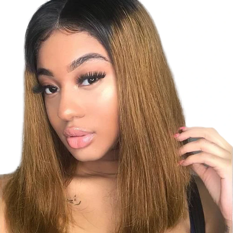

Ombre Brown Lace Front Wig 1B/30 Brown 4x4 Closure Wig Human Hair 150% Density Middle Part Pre Plucked Bleached Knots Besfor