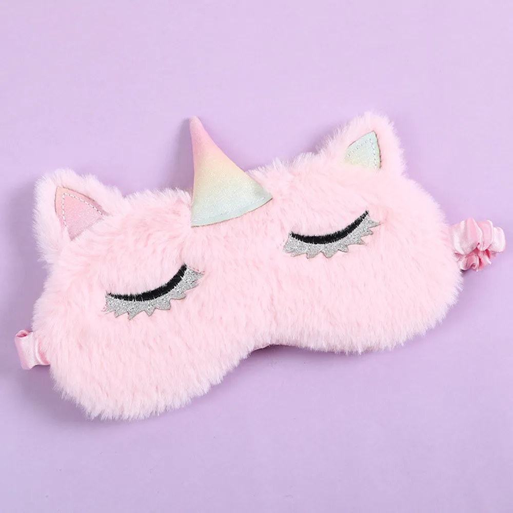 Pink 1Pc3D маска для глаз с единорогом, мультяшная маска для сна с вышивкой, плюшевая маска для глаз, покрытие для век, для путешествий, дома, вечерние, подарки - Цвет: Pink