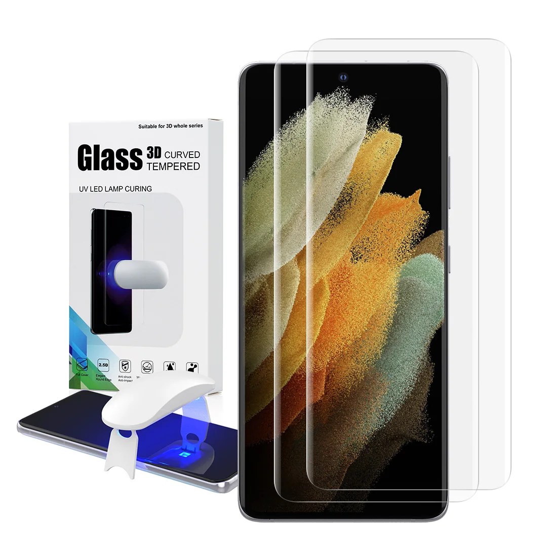 Protector de pantalla para Samsung Galaxy S21 S21 + S1Ultra 5G, cristal templado, cubierta completa, 3D, curvado, UV, reconocimiento de huella dactilar, pel&iacute;cula de desbloqueo-1